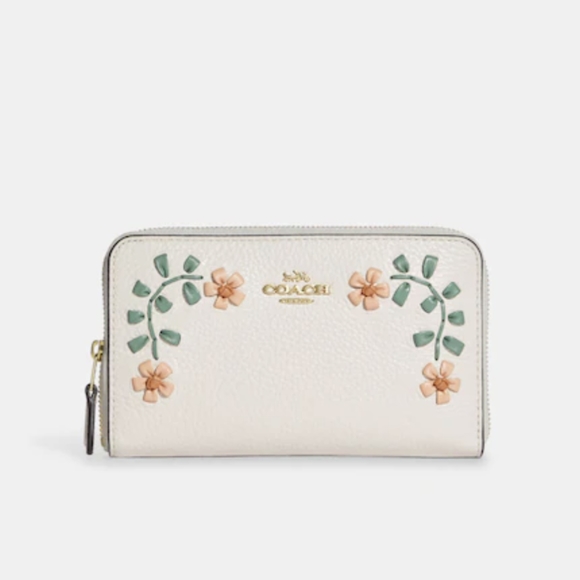 Coach Floral Whipstitch Refined Leather Zip Closure Medium Wallet + Gift Box Nwt - Picture 7 of 8